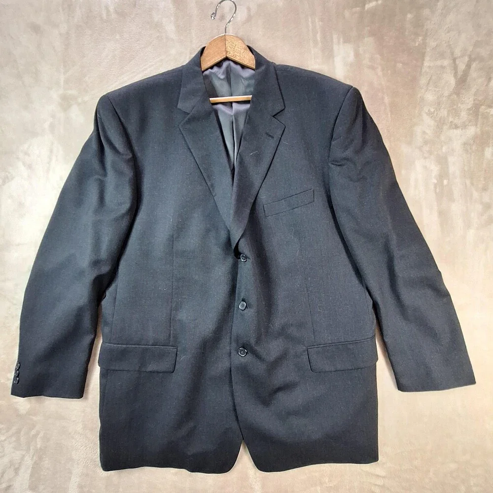 Tallia Uomo Suit Mens 52L 2 Piece 48 Waist Charcoal Super 100s Wool Made USA